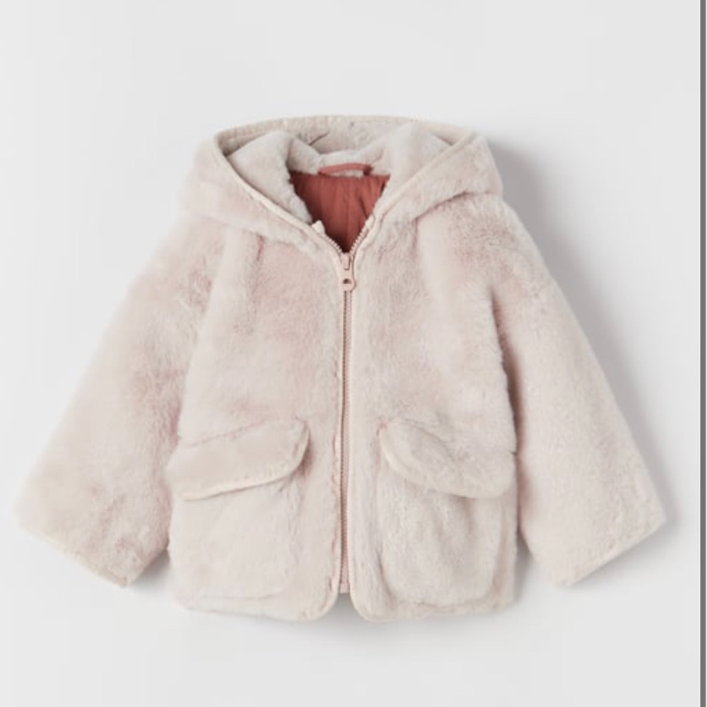 Zara Baby Girl Faux Fur Coat 9-12m Ecru Kids Jacket